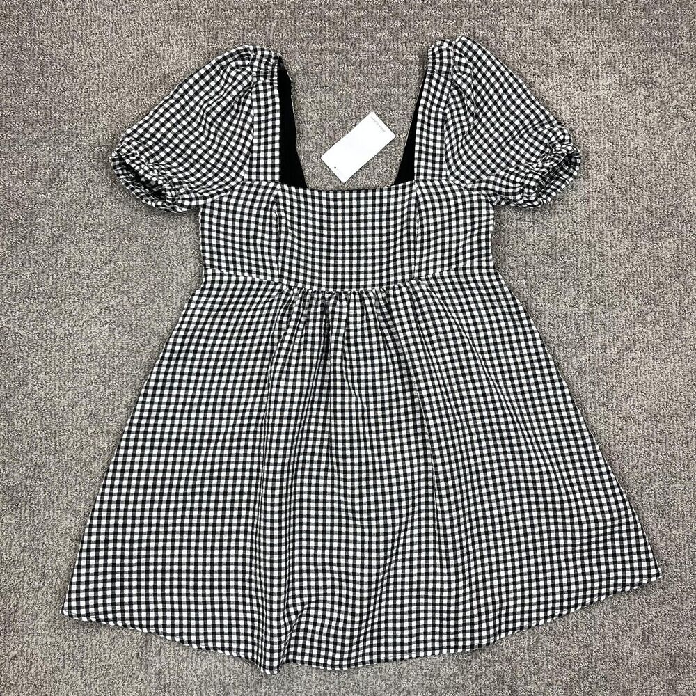 Stitch And Pine Dress Womens Small Mini Gingham Smocked Babydoll Cottagecore